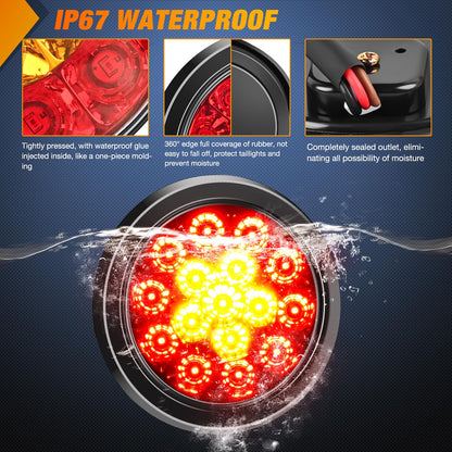 Nilight TL-183 Luz Trasera Redonda de 4 Pulgadas, 2 Unidades, 16 LED Rojo/Ámbar, IP67 para Camión/Remolque