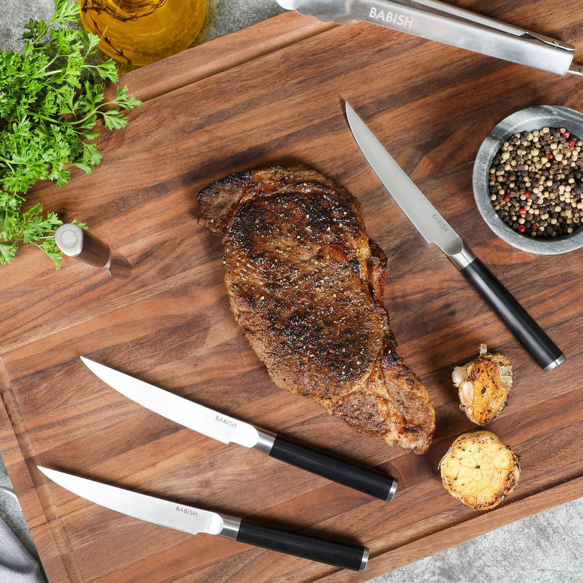 Babish 1.4116 cubiertos de acero alemán de alto carbono, 4 unidades de cuchillo de cocina forjado