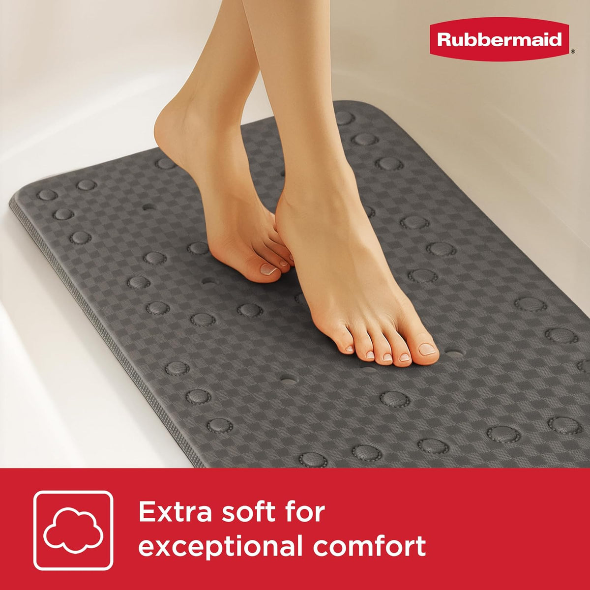 Rubbermaid Alfombrilla de Espuma Suave para Tina de Baño y Ducha, Tapete Antideslizante para Tina con Orificios de Drenaje Rápido, 35.88 x 17 Pulgadas Alfombrilla de Baño Libre de BPA para Interior de
