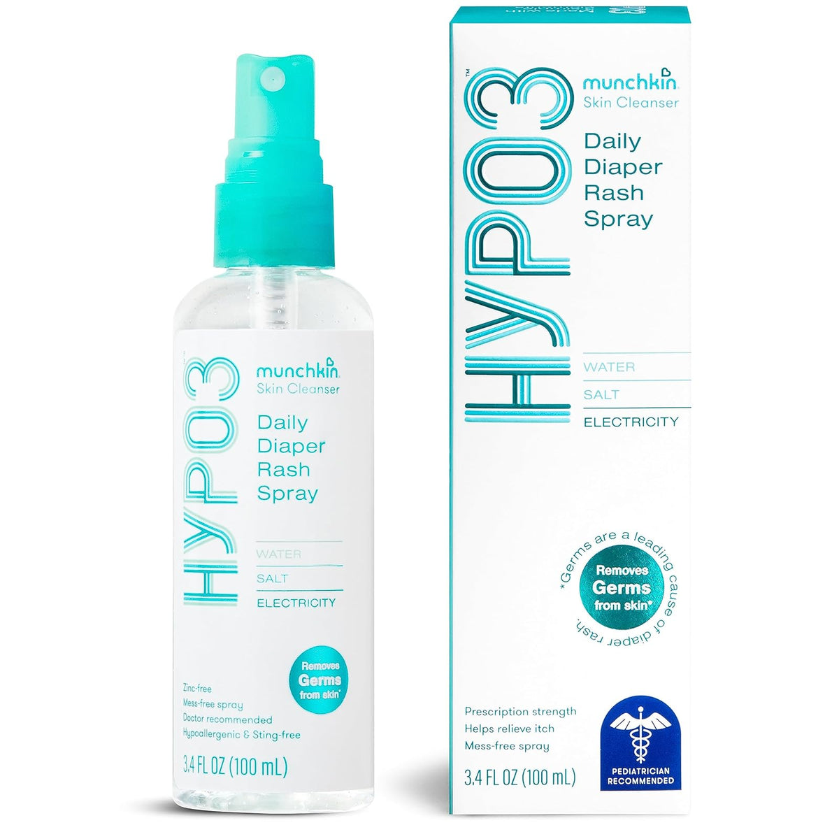 Munchkin® HYP03™ - Spray de ácido hipocloroso para la cara y el cuerpo, elimina los gérmenes que causan erupciones y ayuda a promover la curación, suave para pieles sensibles y propensas a eczema,