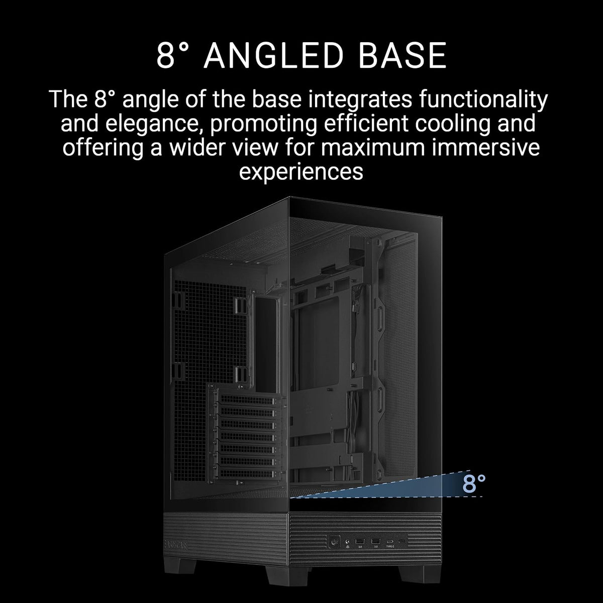 ASUS A31 Black ATX Case | Media torre ATX, doble vidrio templado sin pilar, USB-C 3.2 Gen 2x2 frontal, radiador hasta 360mm, compatible BTF, GPU 380mm