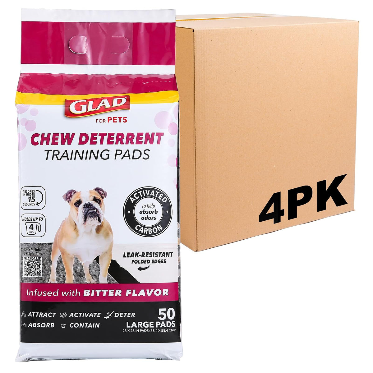 Glad for Pets Tapetes de Entrenamiento con Carbón Activado para Perro - 23" x 23" - 200 Count - Disuasión masticable