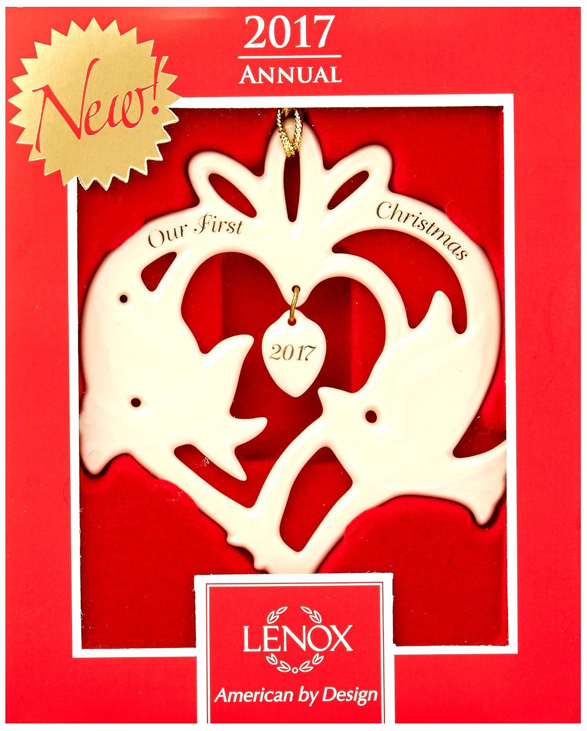 Lenox Ornamentos anuales de China 2017 Happy Holly Days Fresh Powder muñeco de nieve, cuerno, Blanco, 1, 1