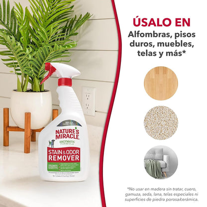 Nature's Miracle - Removedor de manchas y olores para perros, spray enzimático - 946ml - Para orina y otros desechos en alfombras, pisos, muebles y más
