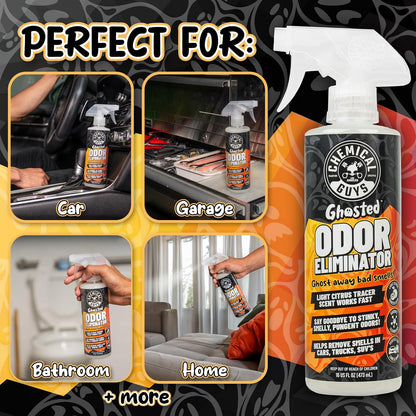 Chemical Guys Ghosted Eliminador Completo del Olor Interior de Vehículos, Excelente para Automóviles, Camiones, Todoterrenos, Autocaravanas, Hogar, Oficina y Más, 473 ml