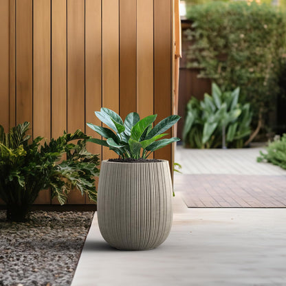 Kante Maceta Redonda de hormigón de 32 cm de diámetro x 37 cm de Alto, con Orificio de Drenaje y tapón de Goma para el hogar, Patio, jardín, Acabado de hormigón Desgastado con Interior café cálido