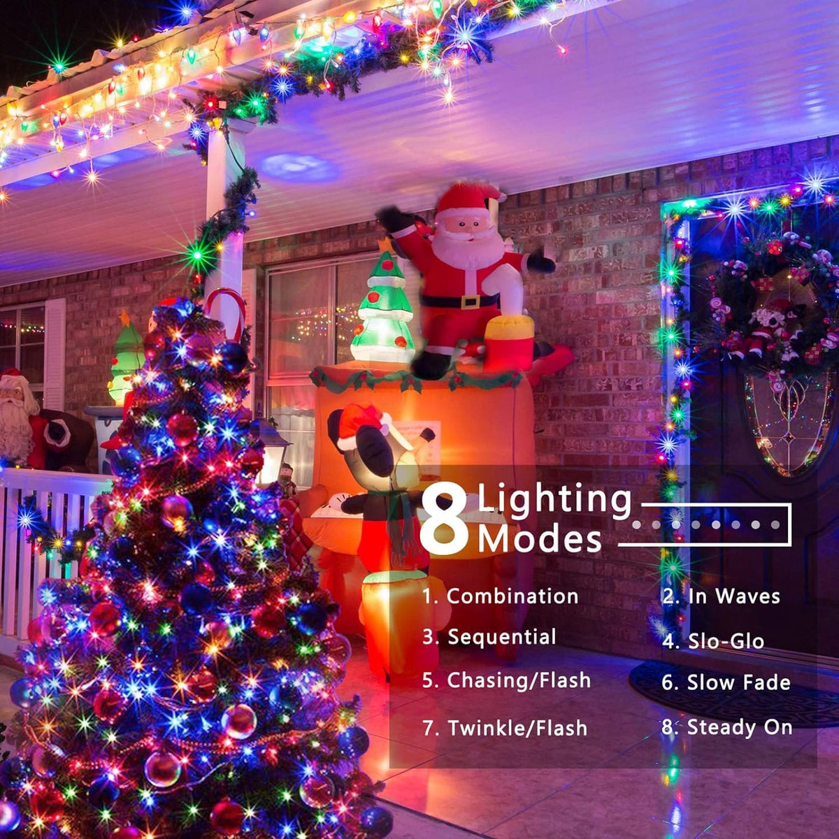 Luces Navideñas Series de Luces led - POWEROAK Luces de Navidad 10M 200LED con 8 modos de iluminación Guirnalda de Luces de Navidad para Navidad/Halloween(10M 200LED Multicolor)