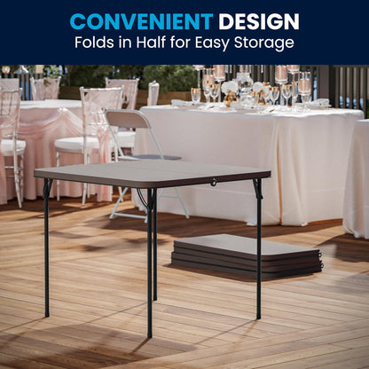 Flash Furniture Dunham - Mesa Cuadrada Plegable de plástico de 2.83 pies con asa de Transporte, Mesa de Banquete Doble Plegable para Eventos Interiores y Exteriores, Color Gris Oscuro