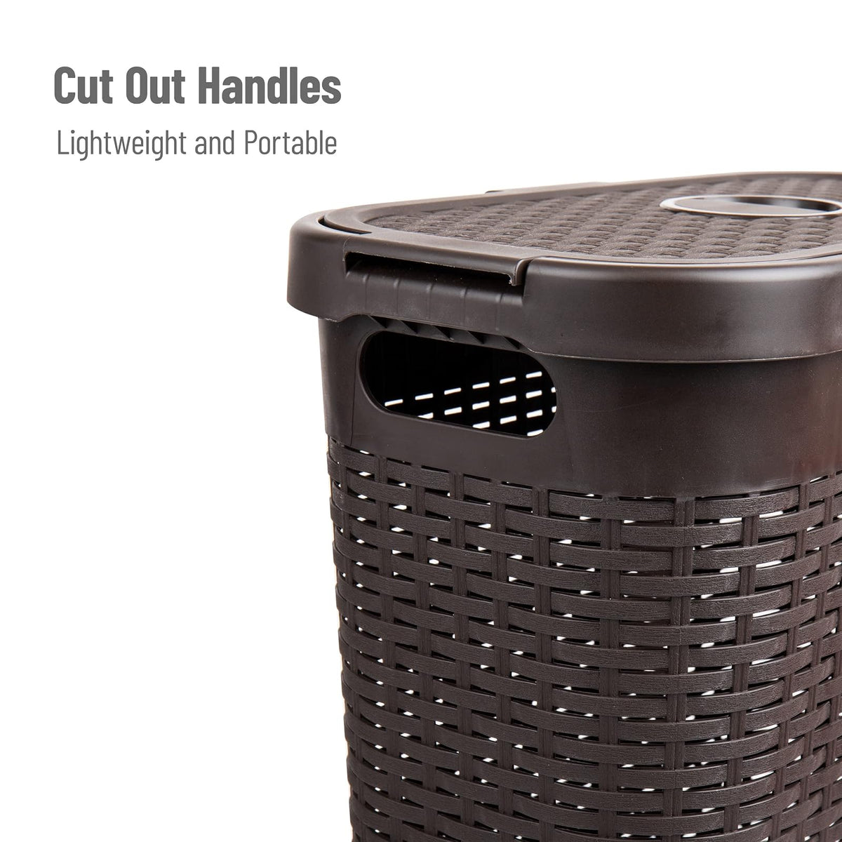 Mind Reader 40L Slim Laundry Hamper, Clothes Basket, Lid, Wicker Design, Plastic, 18"L x 10.4"W x 23.5"H, Brown