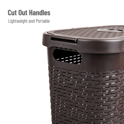 Mind Reader 40L Slim Laundry Hamper, Clothes Basket, Lid, Wicker Design, Plastic, 18"L x 10.4"W x 23.5"H, Brown