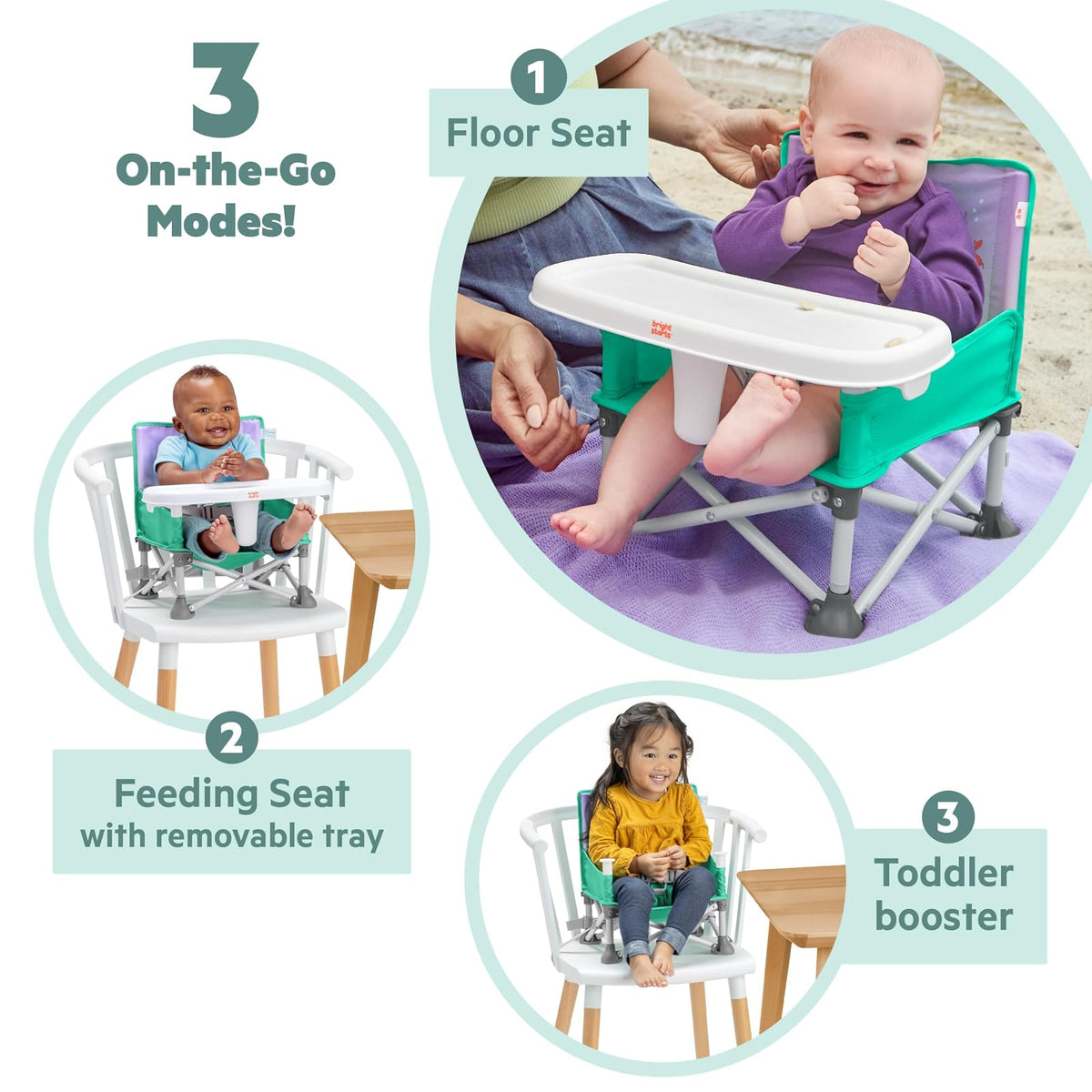 Asiento elevador portátil Pop 'N Sit Disney Princesa Ariel de Bright Starts, Uso Interior/Exterior, Asiento para el Piso con Bandeja para Comer, Azul 6 meses - 3 años