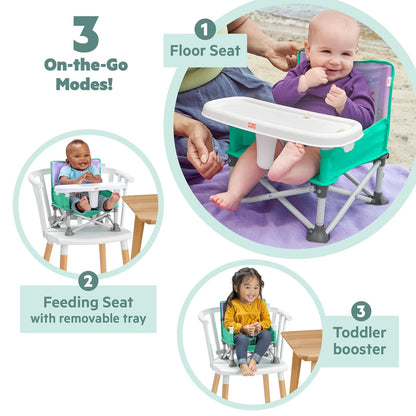 Asiento elevador portátil Pop 'N Sit Disney Princesa Ariel de Bright Starts, Uso Interior/Exterior, Asiento para el Piso con Bandeja para Comer, Azul 6 meses - 3 años