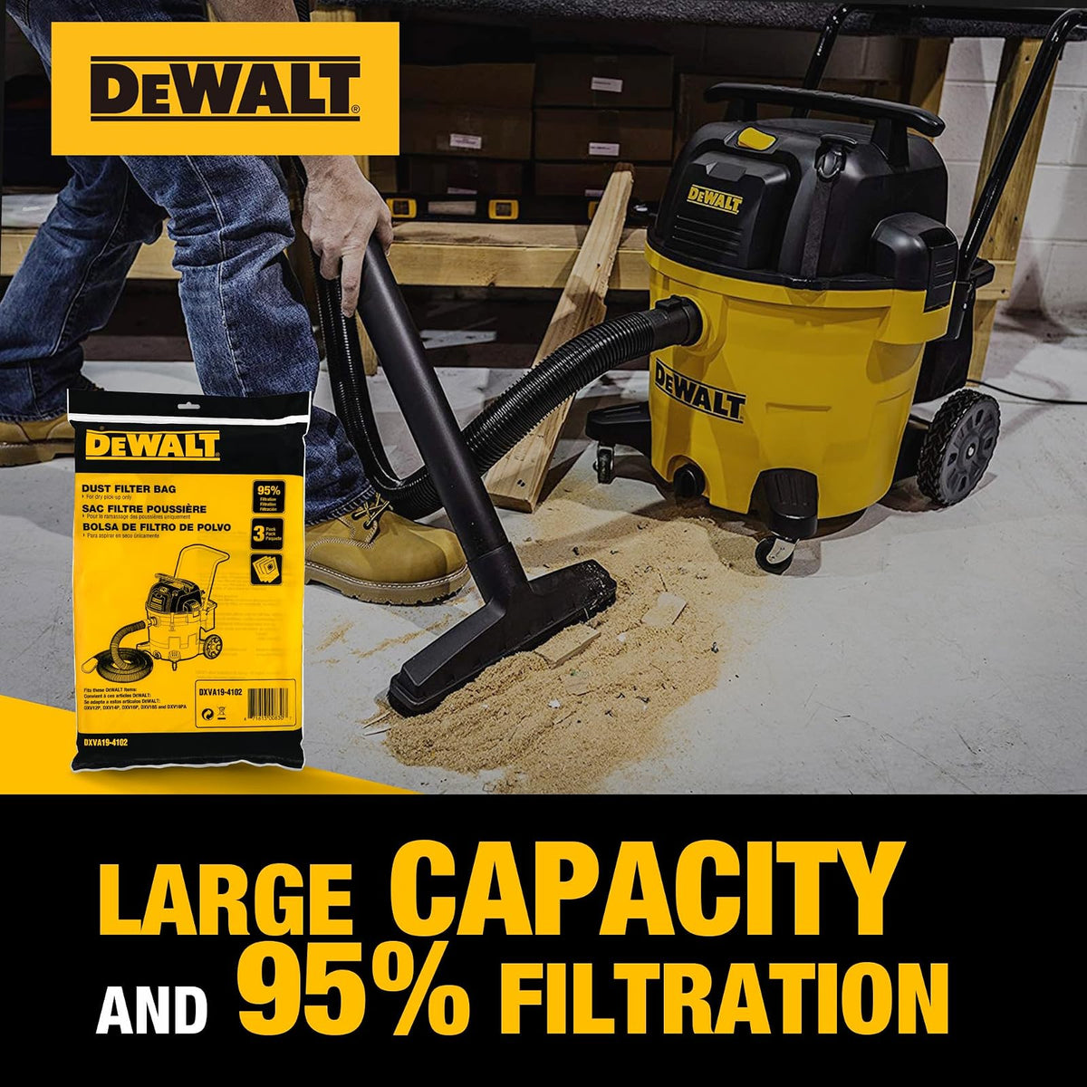 DEWALT DXVA19-4102, bolsa de filtro compatible con DXV12P DXV14P DXV16PA DXV16S