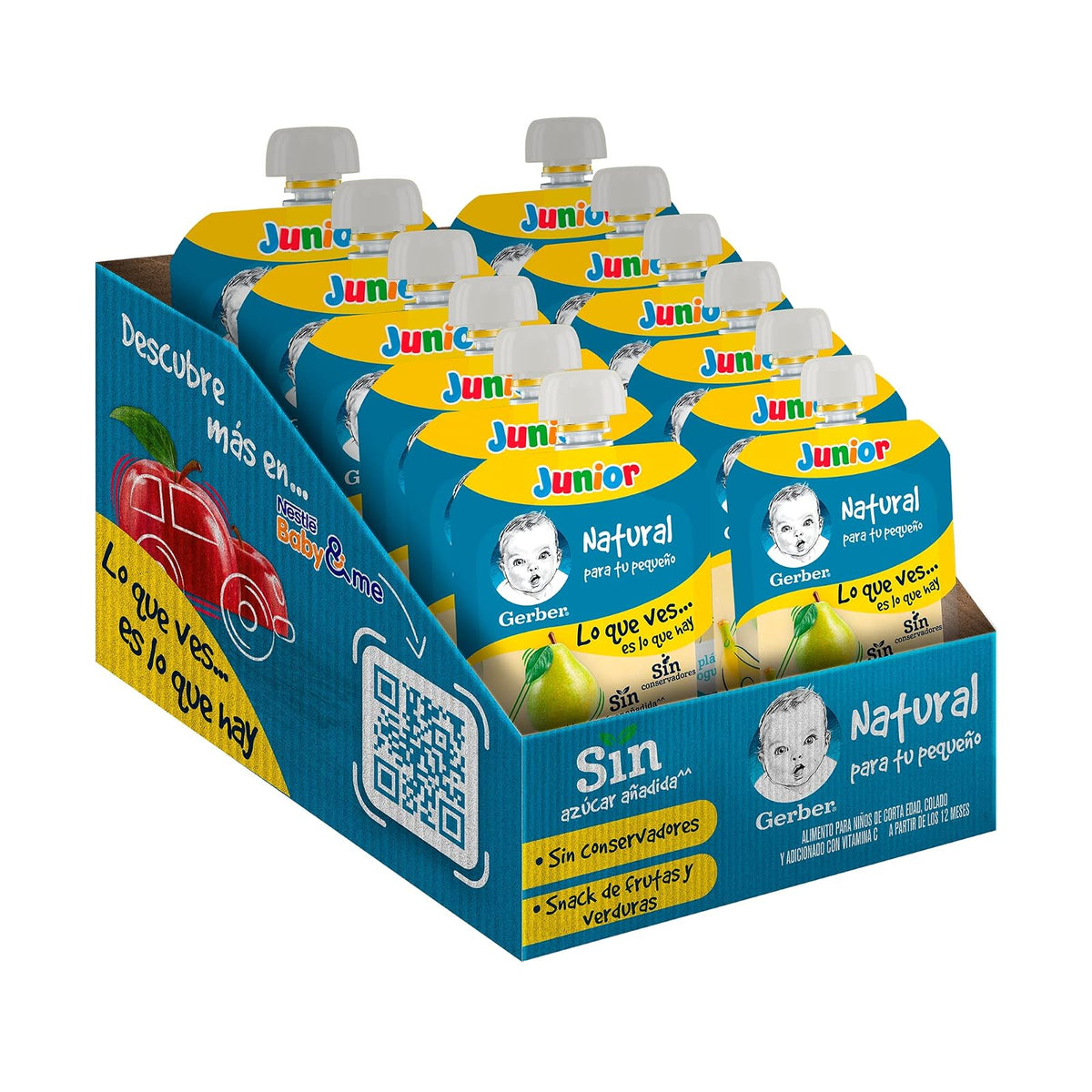 Papilla con Yogurt Gerber Junior Etapa 4 Pera y Plátano Sin Azúcar Pouch 110g Paquete 12