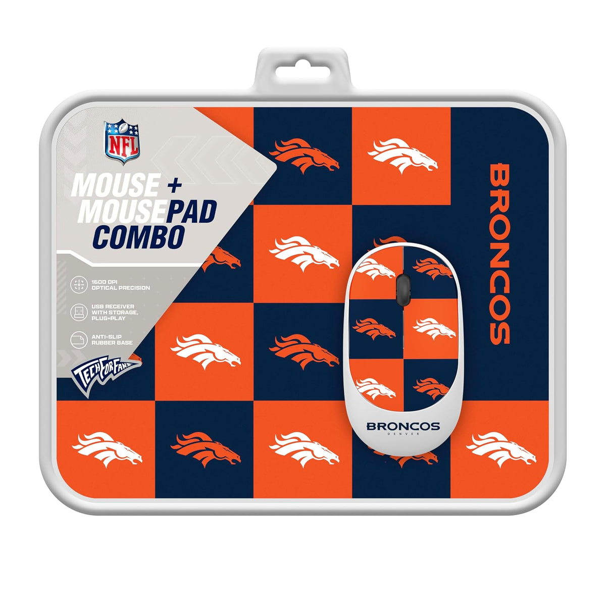 SOAR NFL - Alfombrilla inalámbrica para Mouse y Mouse, a Cuadros, Denver Broncos