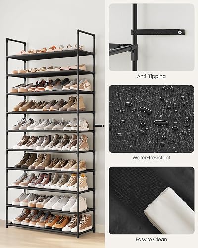 SONGMICS - Estante para Zapatos de 10 Niveles, Organizador de Almacenamiento de Zapatos, 11 x 32.7 x 68 Pulgadas, Marco de Metal, estantes de Tela no Tejida, para Entrada, recámara, Color Negro