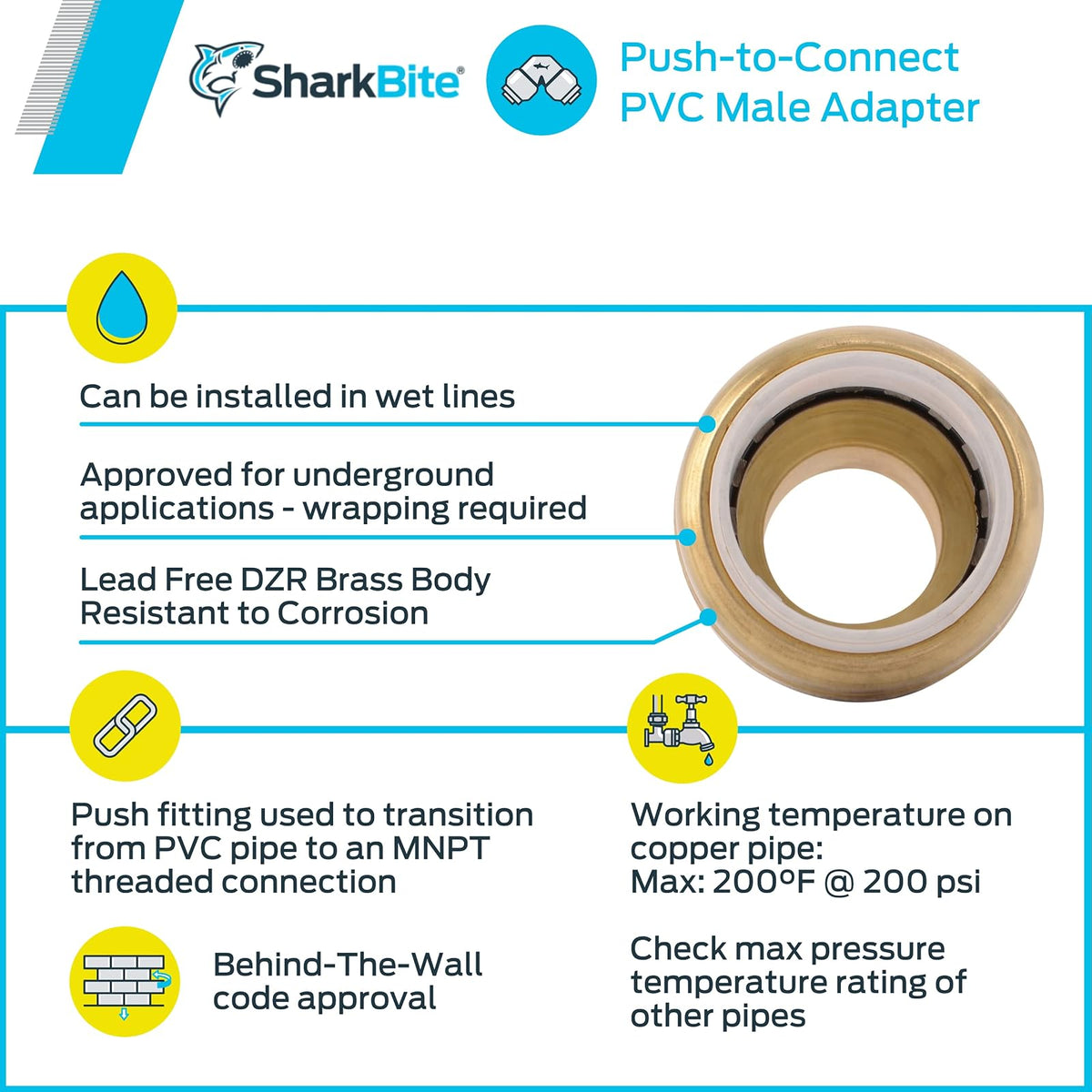 Shatg #Sharkbite - Conector macho de 1/2" de PVC x 1/2" Mnpt, 1.9 cm, N/A