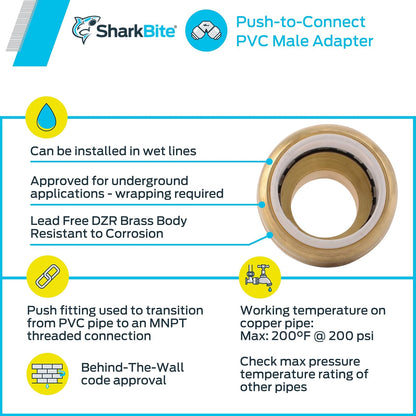Shatg #Sharkbite - Conector macho de 1/2" de PVC x 1/2" Mnpt, 1.9 cm, N/A
