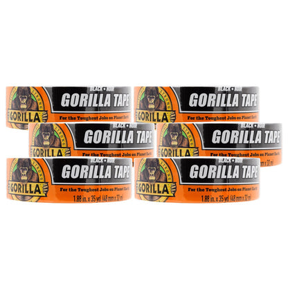 Gorilla Tape Cinta para Ductos, Negro, 1.88 pulg x 35 yd - 6- Pack