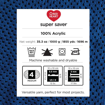 Red Heart Super Saver - Hilo blanco de 1000 g, 1 paquete de 35.2 oz/998 g, 100% acrílico, #4 Worsted (mediano) - 1860 yardas para tejer, ganchillo, manualidades y amigurumi