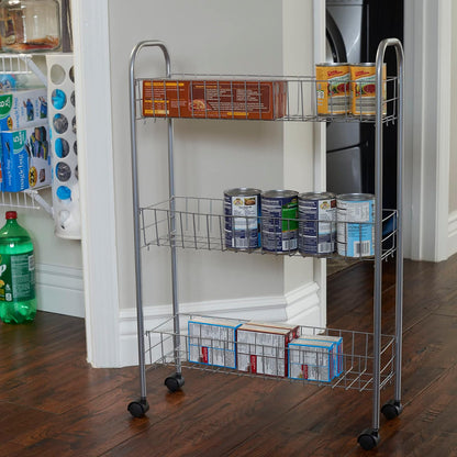 Household Essentials Slim Line 3-Tier Metal Cesta de la Compra, Color Plateado Satinado