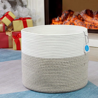 Casaphoria - Canastas grandes de almacenamiento de cuerda de algodón con asas para organizar, cestas redondas tejidas para almohadas, cuerda de algodón tejida alta para lavandería, recámara, baño,