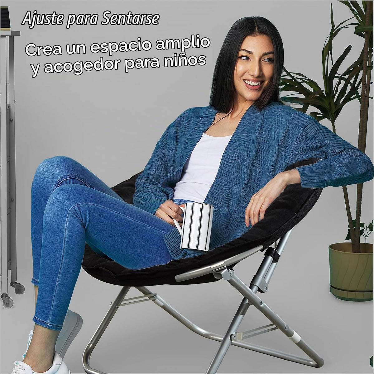 Urban Lifestyle - Silla de platillo Plegable de microgamuza, Color Negro, 27D x 32W x 29.5H
