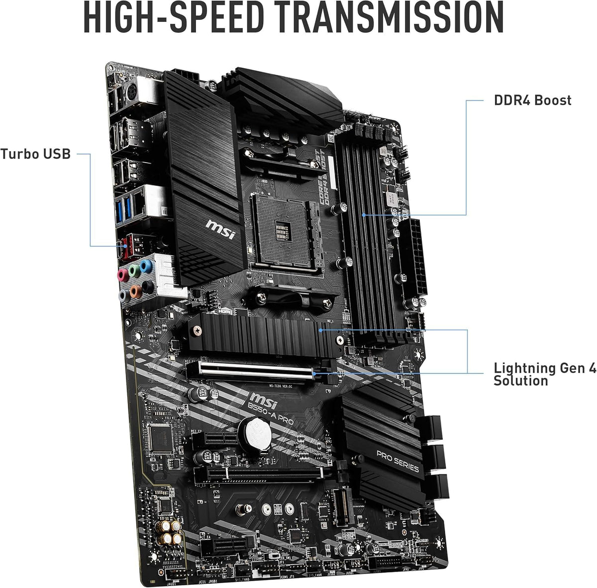 MSI B550-A Pro V1 ProSeries Motherboard (AMD Ryzen 5000, AM4, DDR4, PCIe 4.0, SATA 6Gb/s, M.2, USB 3.2 Gen 2, HDMI/DP, ATX)