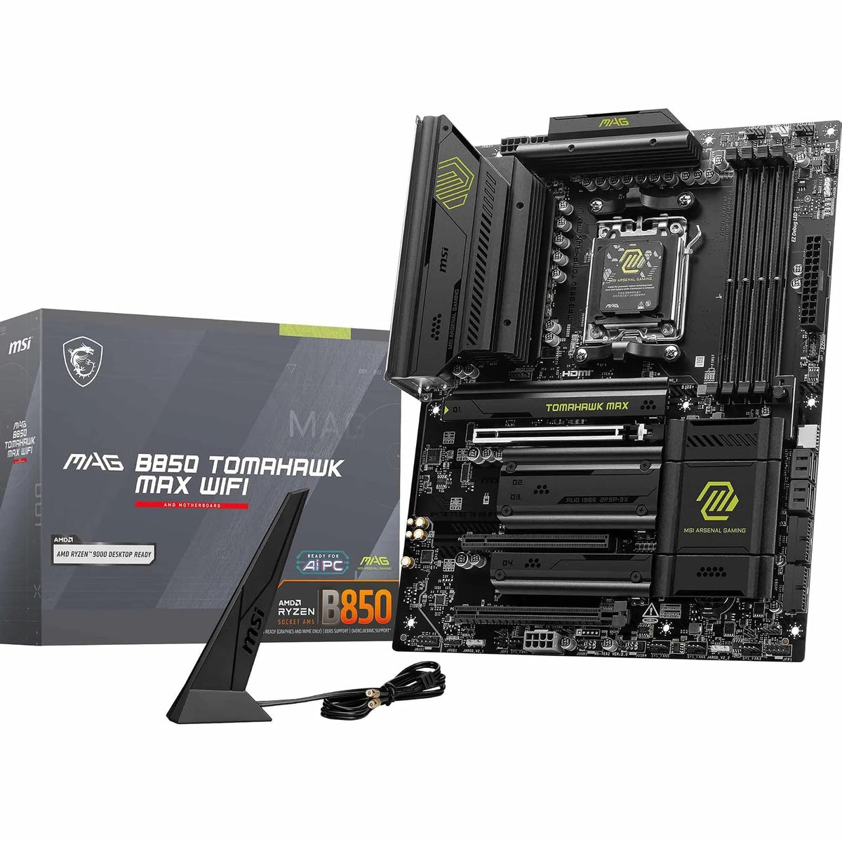 MSI MAG B850 Tomahawk MAX WiFi V1 Motherboard, ATX - Compatible con procesadores AMD Ryzen 9000/8000 / 7000, AM5-80A SPS VRM, DDR5 Memory Boost 8400+ MT/s (OC), PCIe 5.0 x16, M.2 Gen5, Wi-Fi 7, 5G LAN