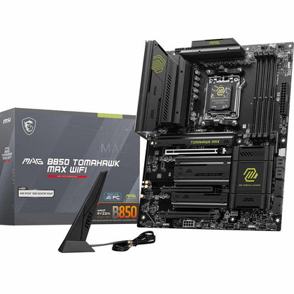 MSI MAG B850 Tomahawk MAX WiFi V1 Motherboard, ATX - Compatible con procesadores AMD Ryzen 9000/8000 / 7000, AM5-80A SPS VRM, DDR5 Memory Boost 8400+ MT/s (OC), PCIe 5.0 x16, M.2 Gen5, Wi-Fi 7, 5G LAN