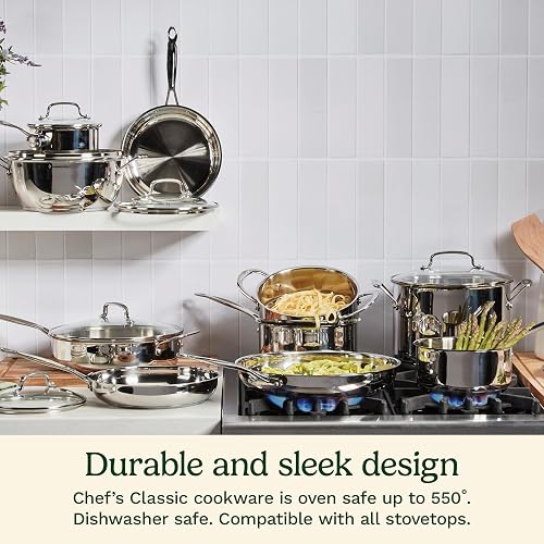 Cuisinart Sartén Antiadherente Chef's Classic 20 cm Acero Inoxidable | Sartén con Acabado espejo de acero inoxidable 20 cm con Antiadherente. Mango Cool Grip frío al tacto. Seguro para horno.