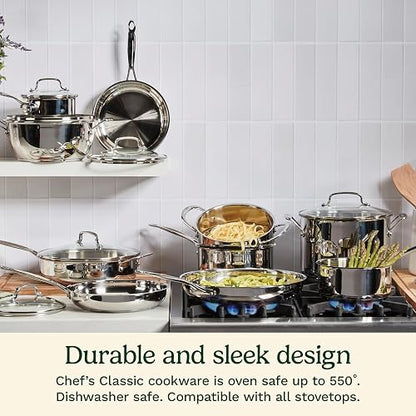 Cuisinart Sartén Antiadherente Chef's Classic 20 cm Acero Inoxidable | Sartén con Acabado espejo de acero inoxidable 20 cm con Antiadherente. Mango Cool Grip frío al tacto. Seguro para horno.