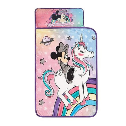 Idea Nuova Disney Minnie Mouse - Tapete de Siesta para niños pequeños con Almohada integrada, tapete Acolchado súper Suave para niños, 26 x 46 Pulgadas, diseño Enrollable Todo en uno, Multicolor