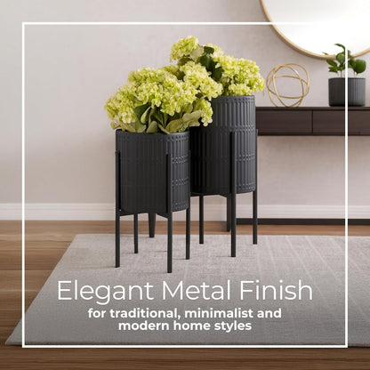 Sagebrook Home Juego de 2 Modernas macetas de Metal Negro con Soportes Soportes Decorativos para Interiores y Exteriores Elegantes macetas Altas para el hogar y el Patio de 19 y 23 Pulgadas