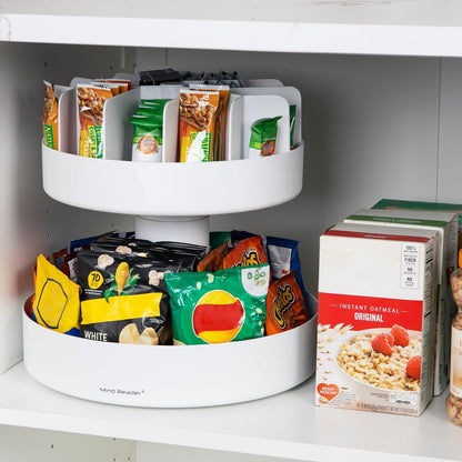 Mind Reader 2-Tier Snack Carousel, Countertop Organizer, Snack Tray, Breakroom, Kitchen, 14.25"L x 14.25"W x 14"H, White