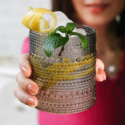 Kate Aspen - Juego de vasos para beber con abalorio de hobbnail clásico, juego de vasos de cóctel, vaso de jugo, tazas de agua, es un gran regalo para anfitriona, regalo para recién casados (gris