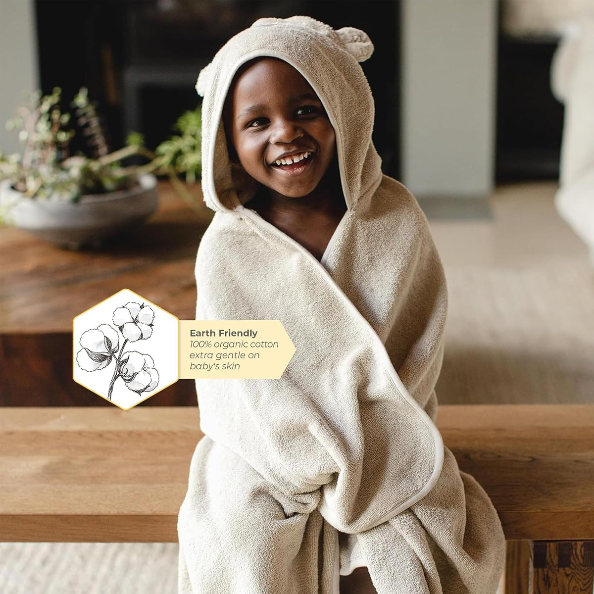 Burt's Bees - Toallas con Capucha para bebés y niños pequeños, algodón orgánico, Esenciales de baño, Toalla Suave para niños