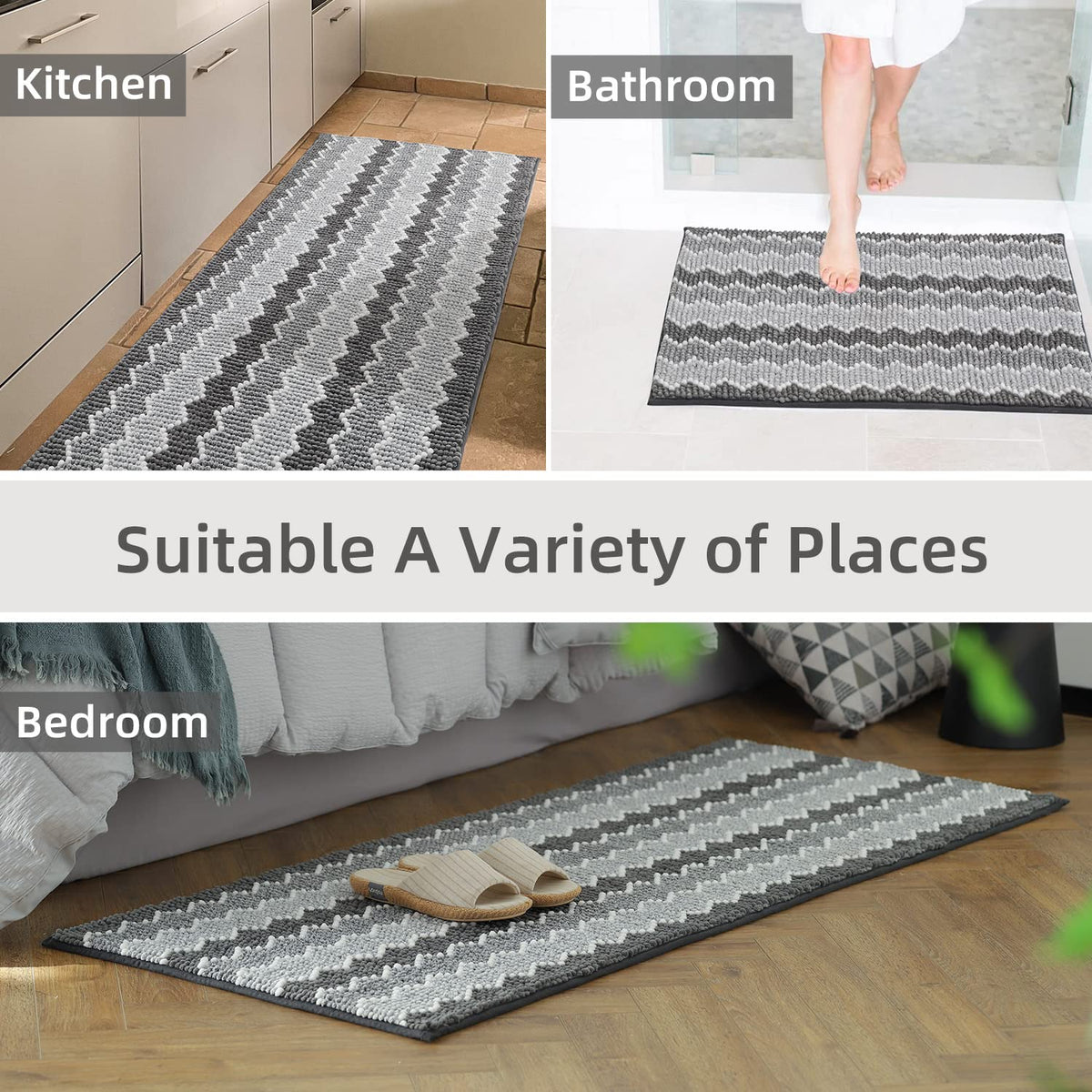 KASENTEX - Alfombras de baño Suaves de Lujo de 24 x 36 Pulgadas, alfombras de baño de felpilla lanuda absorbentes, duraderas, Antideslizantes, lavadas a máquina, para baño, Tina y Ducha, Color Gris