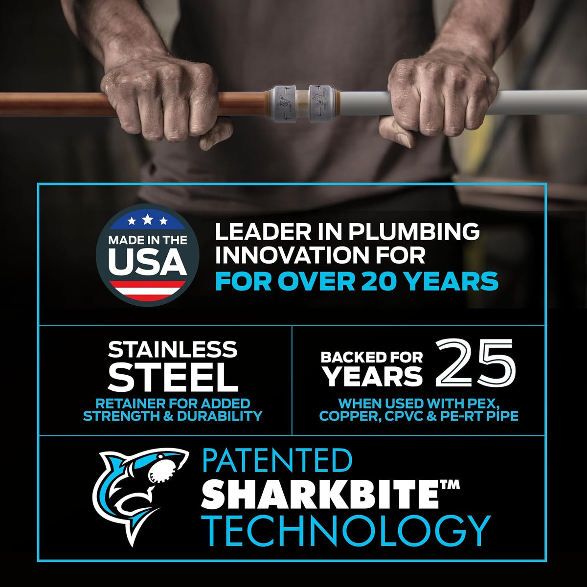 SharkBite Max - Acoplamiento de 1/2 pulgadas, ajuste de fontanería de latón a presión para conectar, tubería PEX, cobre, CPVC, PE-RT, HDPE, UR008A