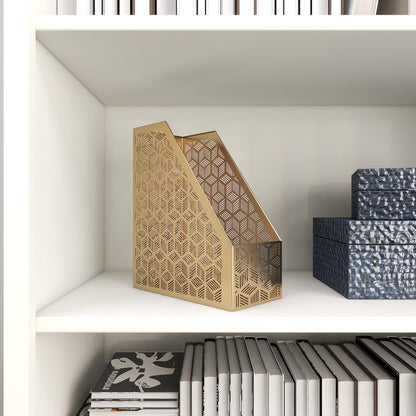 Deco 79 - Soporte para revistero geométrico de Metal con Ranura única con diseño Tallado láser, 5 x 10 x 12 Pulgadas, Dorado