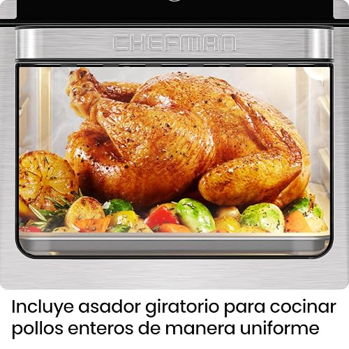Chefman Freidora de aire 6 en 1 multifuncional XL de 13 cuartos, Asador, Deshidratador de alimentos, Horno de convección, Controles de pantalla táctil, Puerta con ventana - Acero inoxidable