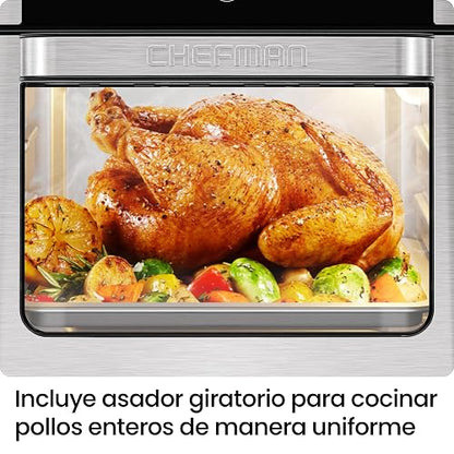 Chefman Freidora de aire 6 en 1 multifuncional XL de 13 cuartos, Asador, Deshidratador de alimentos, Horno de convección, Controles de pantalla táctil, Puerta con ventana - Acero inoxidable