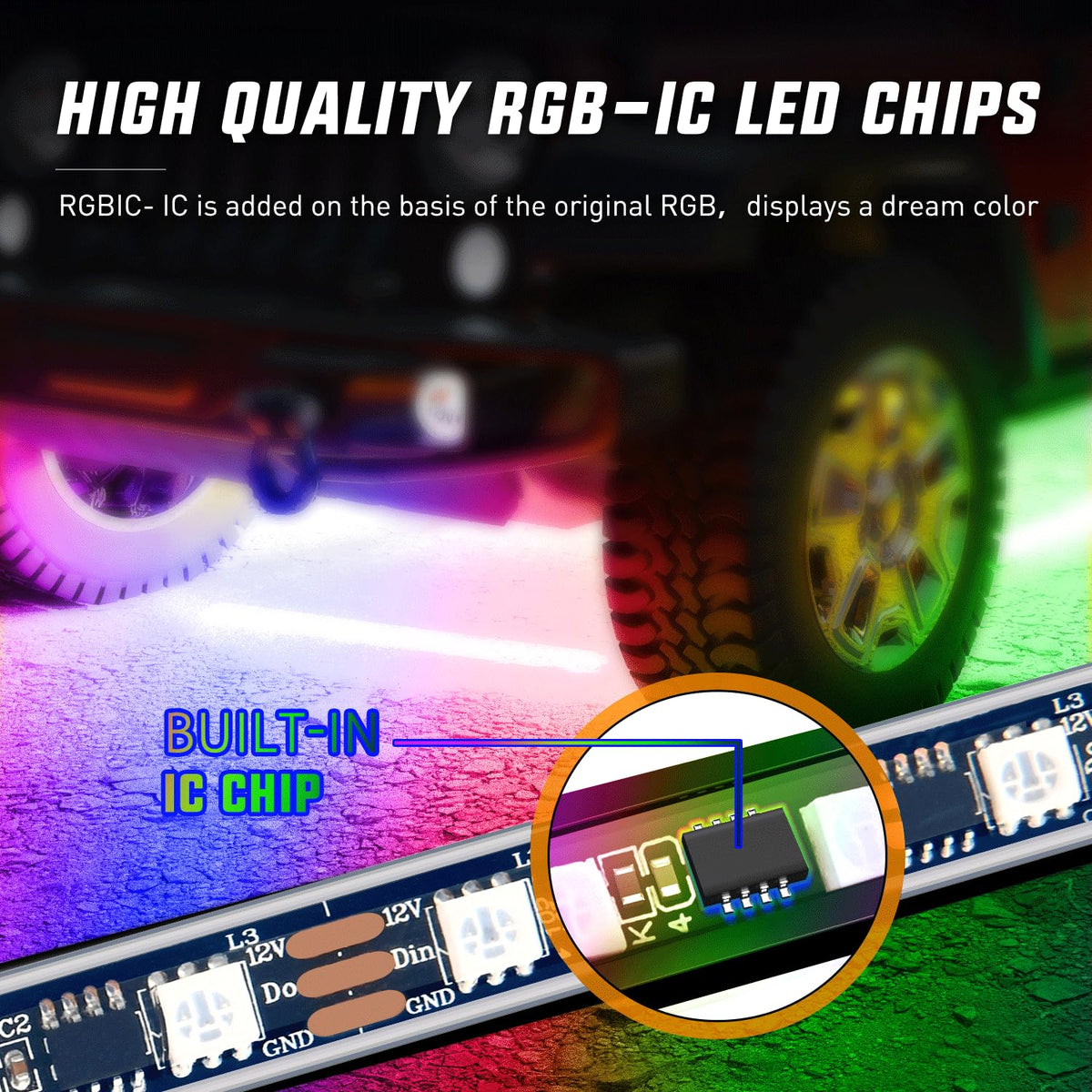 Nilight - Tira de luces de neón para automóvil, 300 LED, multicolor RGB-IC, función activa, modo de música con control de aplicación y control remoto, tira de luz debajo del cuerpo