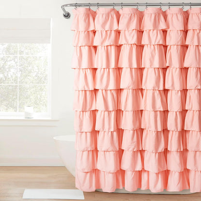 Lush Decor - Cortina de Ducha con Volantes | Diseño clásico con Textura Floral, Estilo Granja, Color Rubor, 72 x 72 Pulgadas - Blush