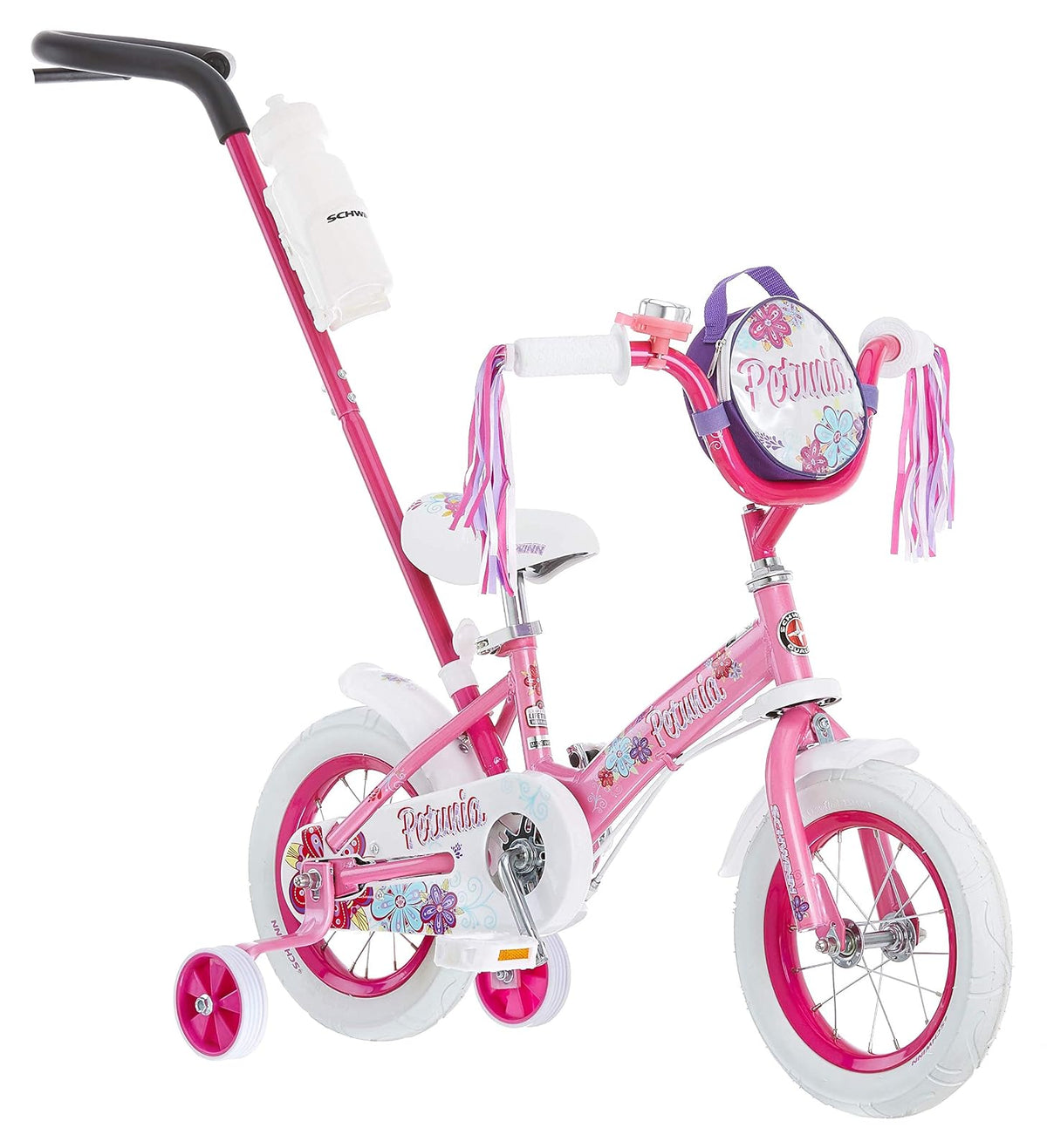 Schwinn Grit and Petunia Push Steer and Ride Bicicleta para niños, para niños y niñas de 2 a 4 años, Altura del Ciclista 28 a 38 Pulgadas, Ruedas de 12 Pulgadas, Ruedas de Entrenamiento, Mango de