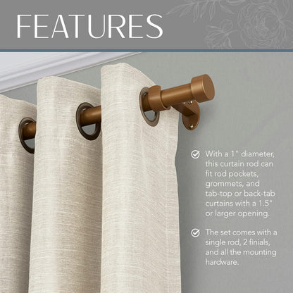 Elrene Home Fashions Serena - Barra de Cortina para Ventana de 1 Pulgada con Acabado contemporáneo, Contemporáneo, Dorado Suave, 28" to 48" Adjustable Rod, 1