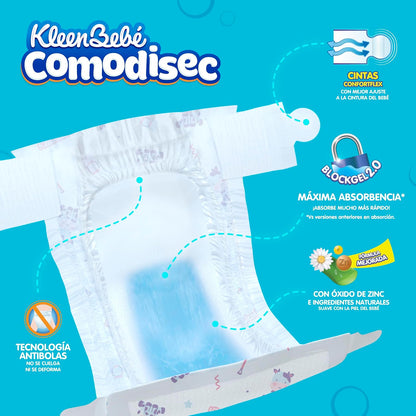 KleenBebé Comodisec, Pañal Para Bebé, Tamaño Grande, Caja Con 216 Pañales