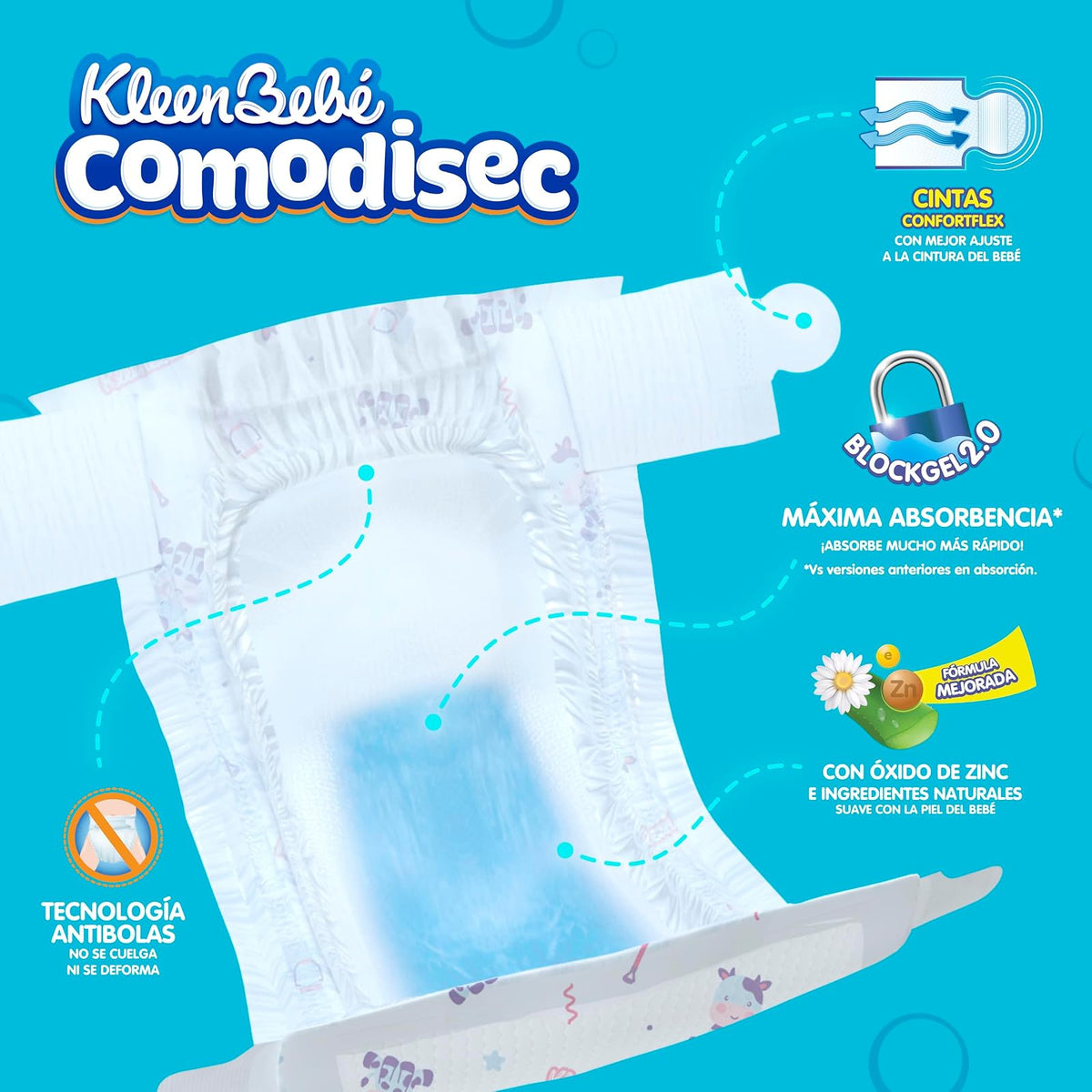 KleenBebé Comodisec, Pañal Para Bebé, Tamaño Mediano, Caja Con 216 Pañales