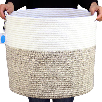 Casaphoria - Canastas grandes de almacenamiento de cuerda de algodón con asas para organizar, cestas redondas tejidas para almohadas, cuerda de algodón tejida alta para lavandería, recámara, baño,