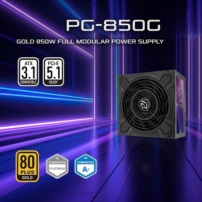 ASRock PG-850G Phantom Gaming 850W Fuente de alimentación Individual patrón Trenzado 10 años de garantía Condensador japonés Totalmente Modular 80 Plus Gold Cybenetics Platinum ATX3.1 PCIe5.1 12V-2x6